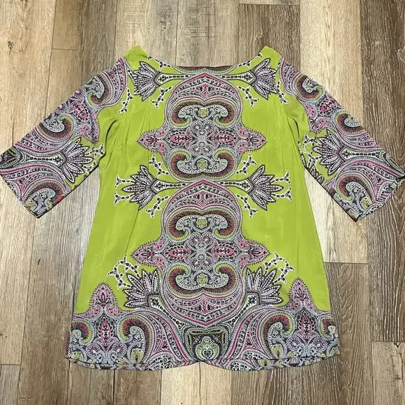 Soft Surroundings 100% Silk Shift Tunic Dress Women 2X Boho Chic Paisley 60s Mod - Picture 4 of 6